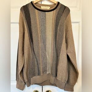 Vintage Norm Thompson Men's Brown and Gray Crewneck Sweater
